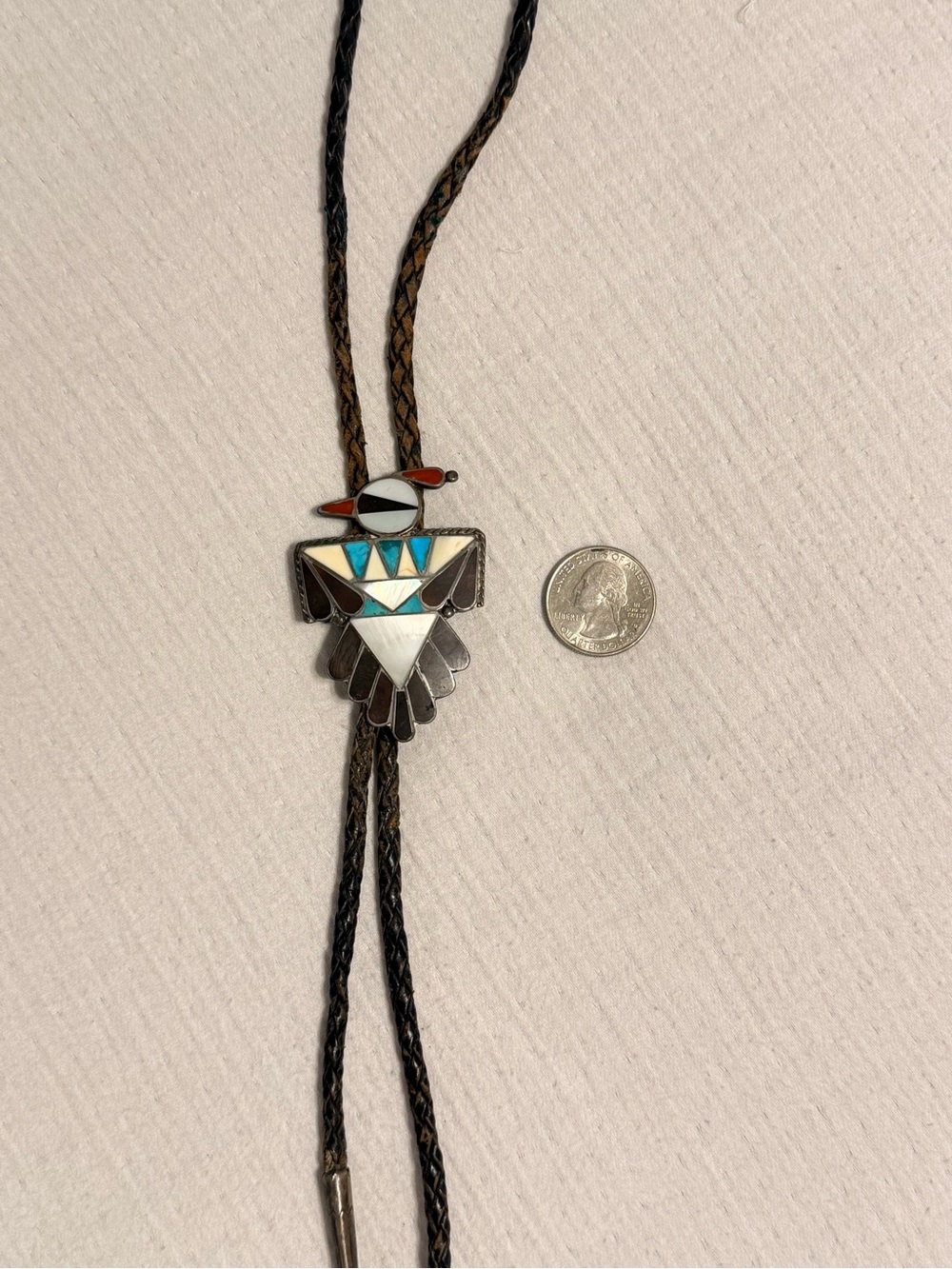 Turquoise and Silver Thunderbird Bolo Tie Necklace